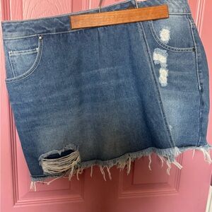 Versona Distressed Blue Denim Mini Skirt